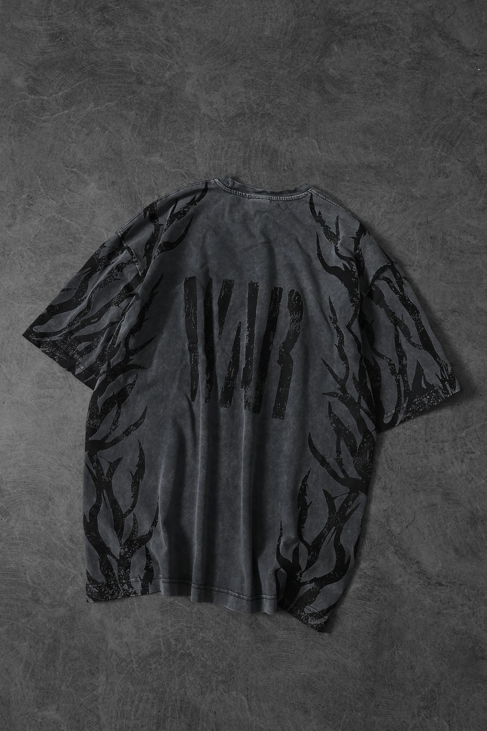Erkek Gri War Özel Yıkamalı Kumaş Oversize Tshirt