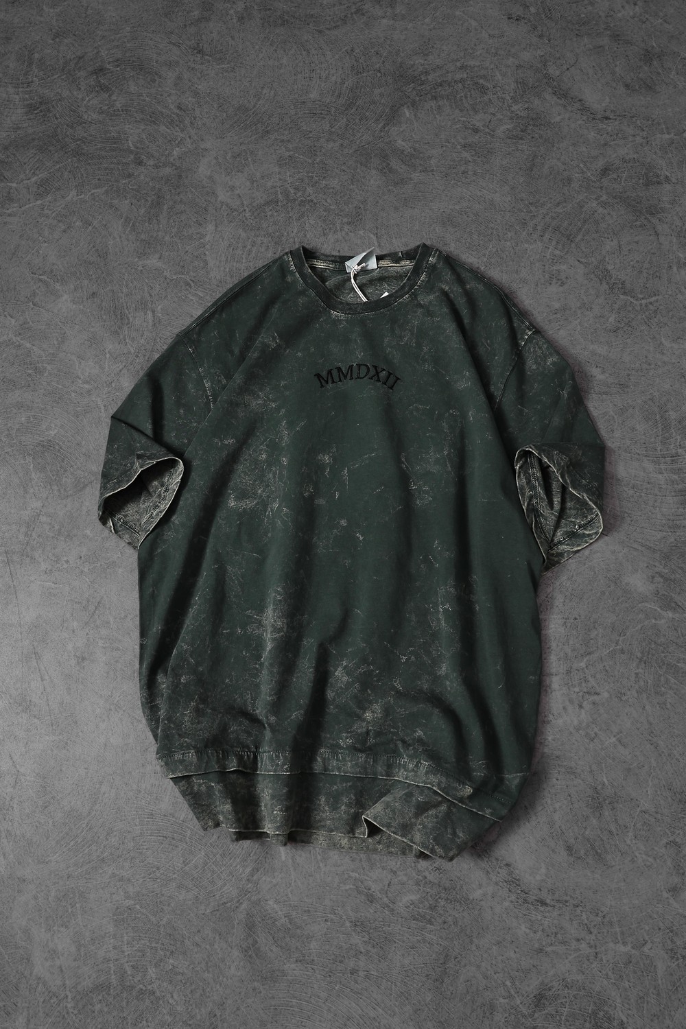 Erkek Haki Antik Desen Patchli Nakışlı Yıkamalı Oversize Tshirt