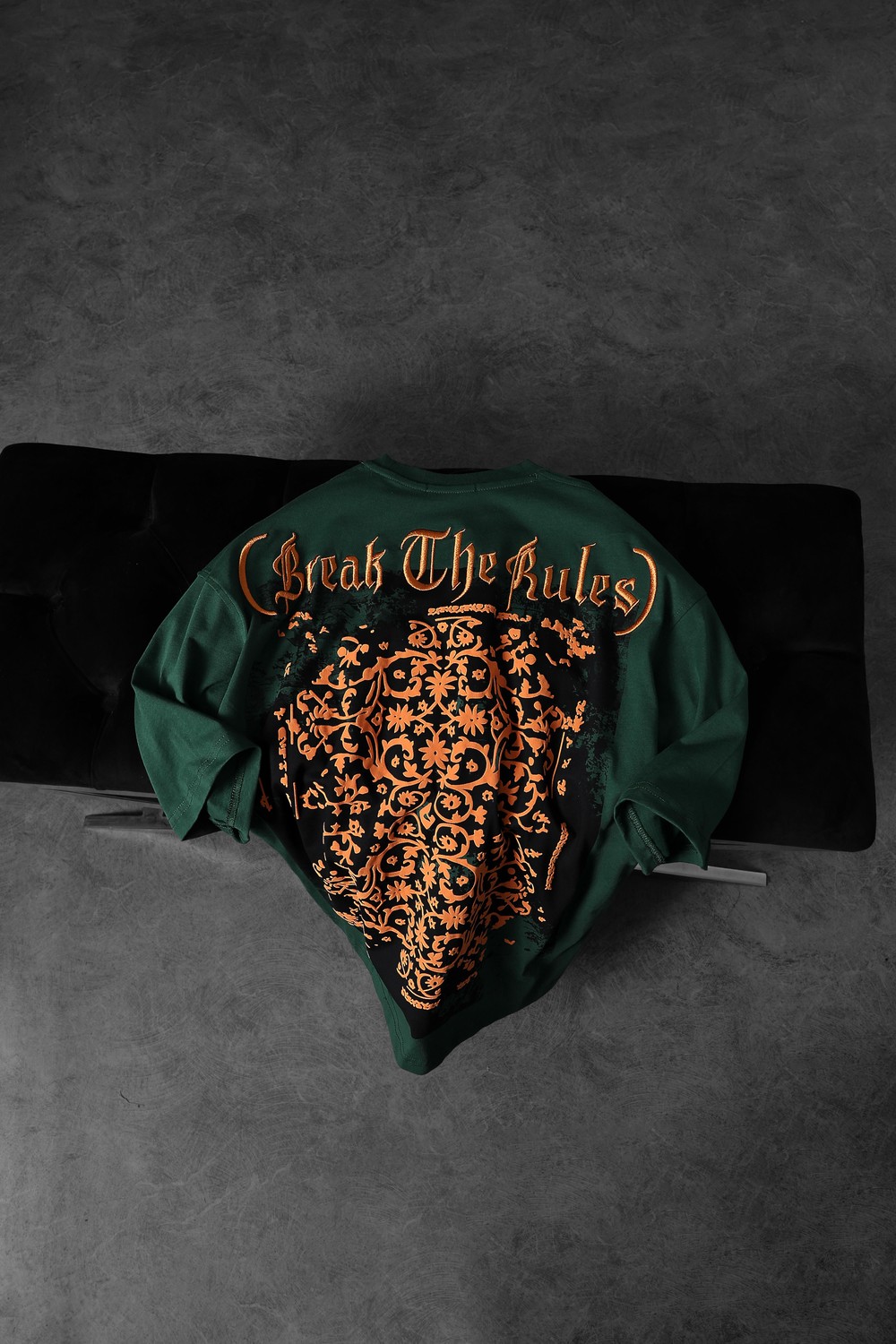 Erkek Haki Break The Rules Kabartma Baskılı Nakışlı Oversize Tshirt