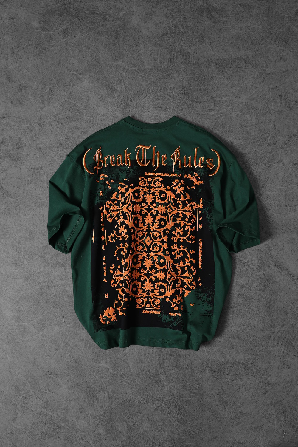 Erkek Haki Break The Rules Kabartma Baskılı Nakışlı Oversize Tshirt