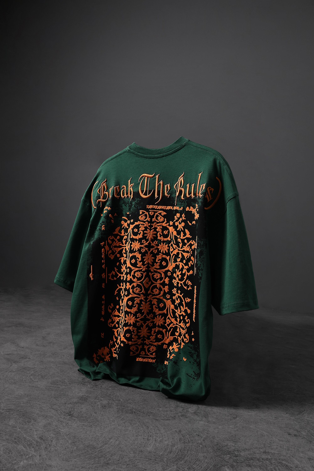 Erkek Haki Break The Rules Kabartma Baskılı Nakışlı Oversize Tshirt