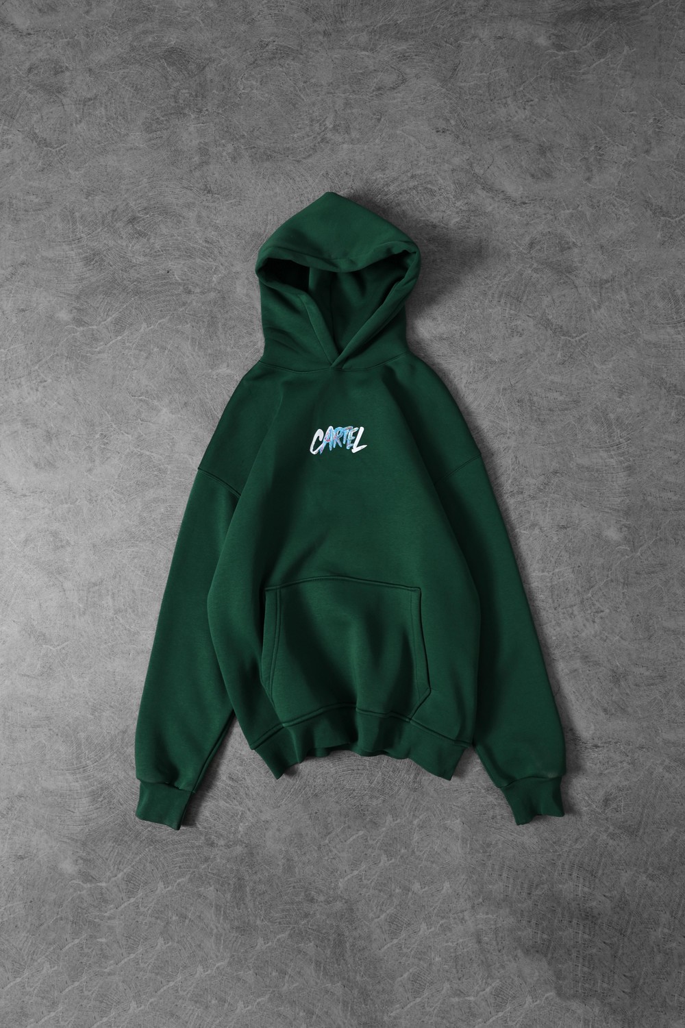 Erkek Haki Cartel Kabartma Baskılı Kapüşonlu Oversize Sweatshirt