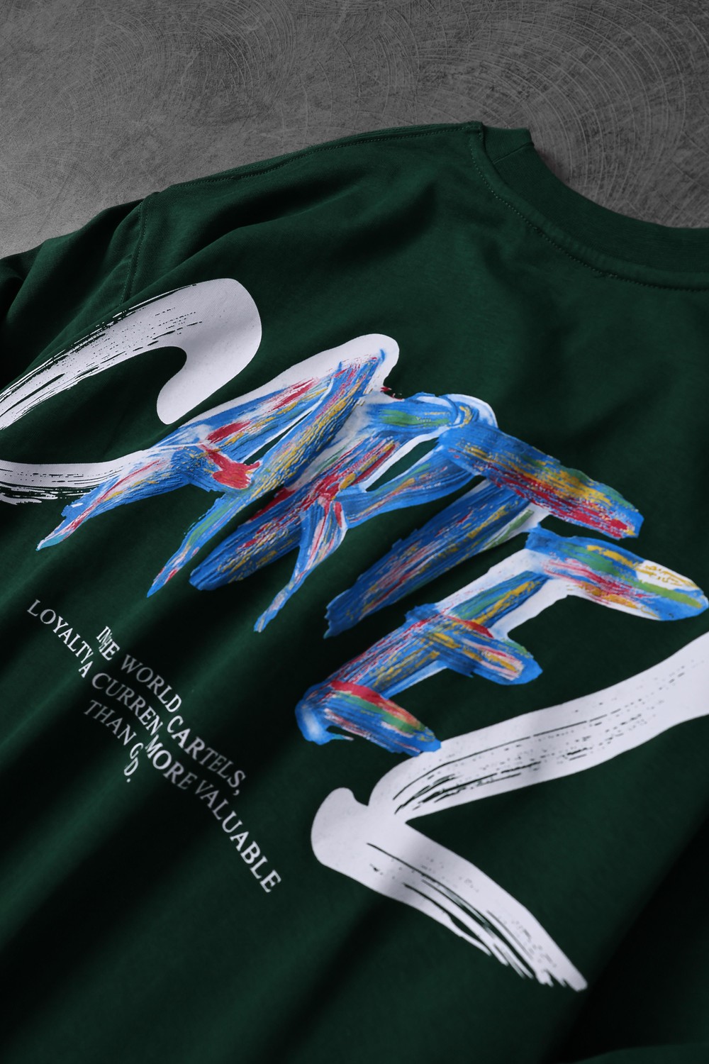 Erkek Haki Cartel Kabartma Baskılı Oversize Tshirt