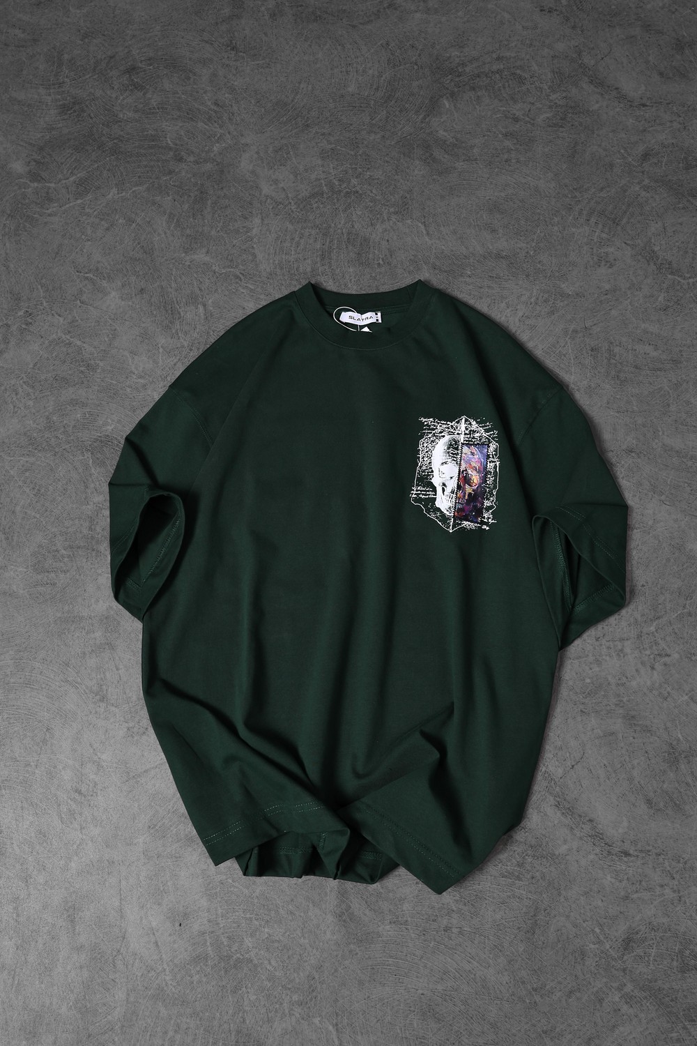 Erkek Haki Completed Nakış ve  Patch Ve  Baskılı Oversize Tshirt