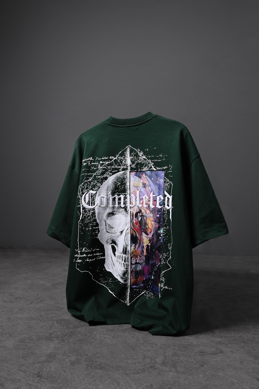 Erkek Haki Completed Nakış ve  Patch Ve  Baskılı Oversize Tshirt