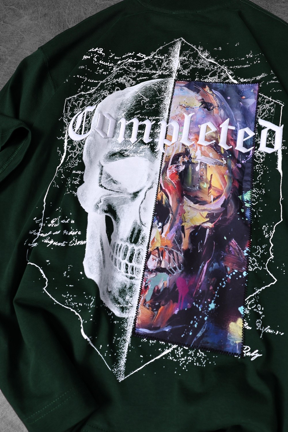 Erkek Haki Completed Nakış ve  Patch Ve  Baskılı Oversize Tshirt