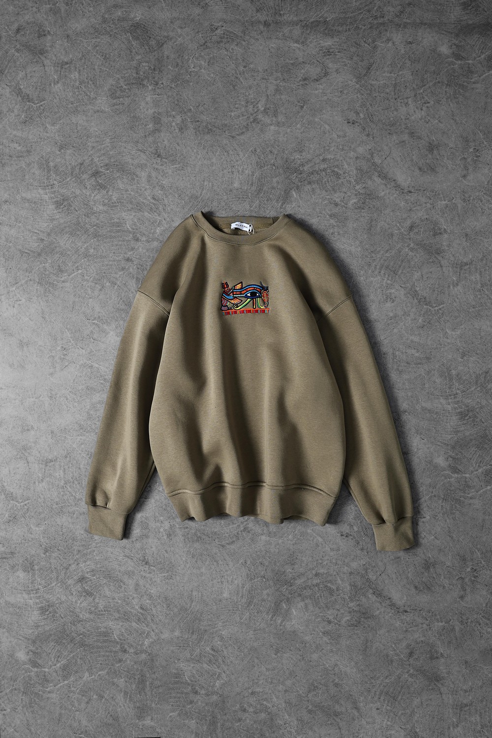 Erkek Haki Eye Of Ra Nakış İşlemeli Oversize Sweatshirt