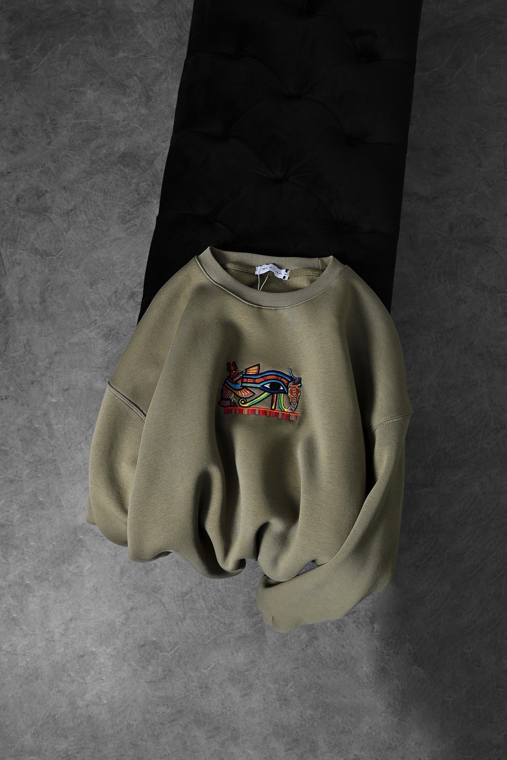 Erkek Haki Eye Of Ra Nakış İşlemeli Oversize Sweatshirt