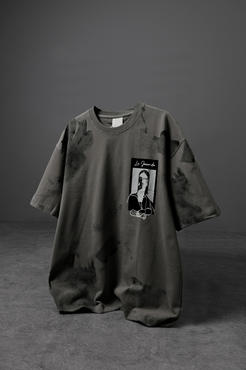 Erkek Haki Mini Patchli Bulut Efektli Oversize Tshirt