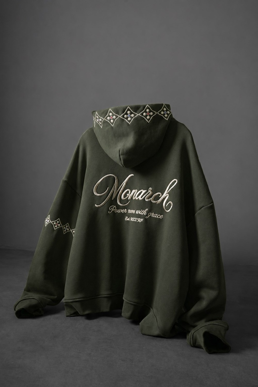 Erkek Haki Monarch Nakışlı Oversize Full Zip Hoodie