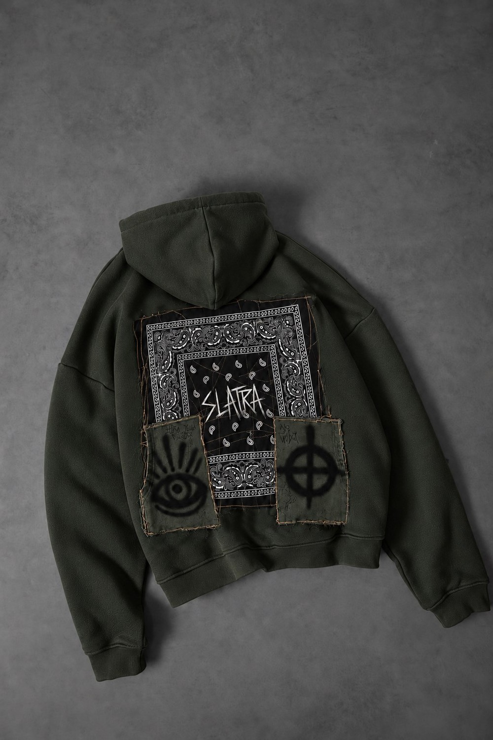Erkek Haki Relic Patch Detay Oversize Hoodie