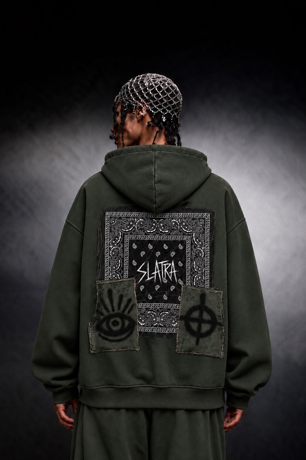 Erkek Haki Relic Patch Detay Oversize Hoodie