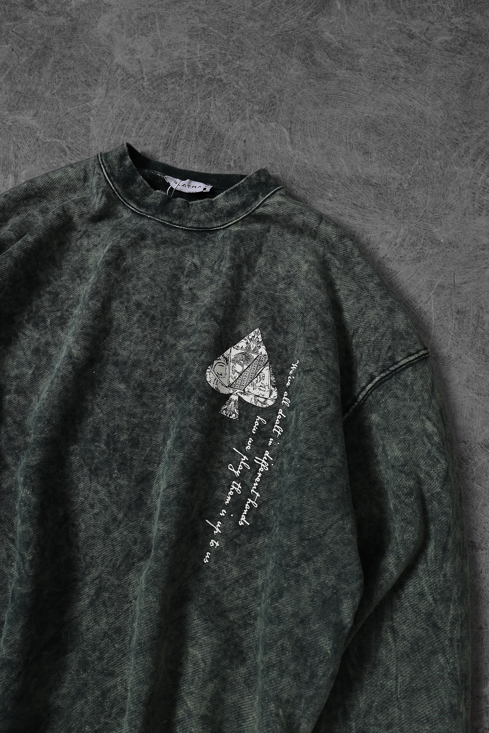Erkek Haki Spades Yıkamalı Bisiklet Yaka Oversize Sweatshirt