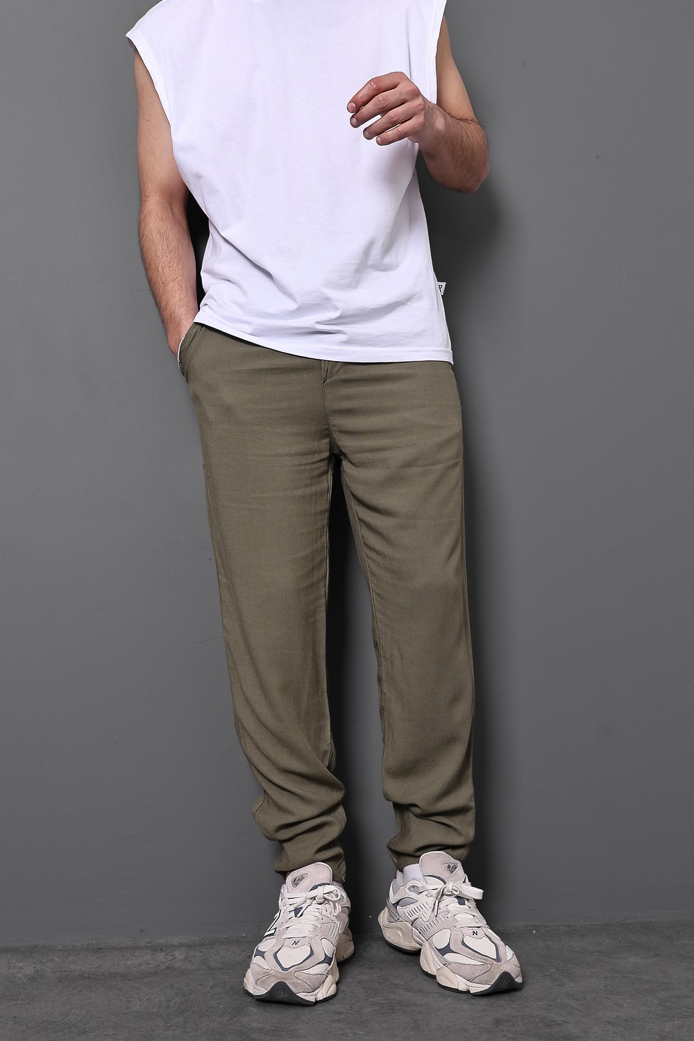 Erkek Haki Viskon Regular Fit Pantolon