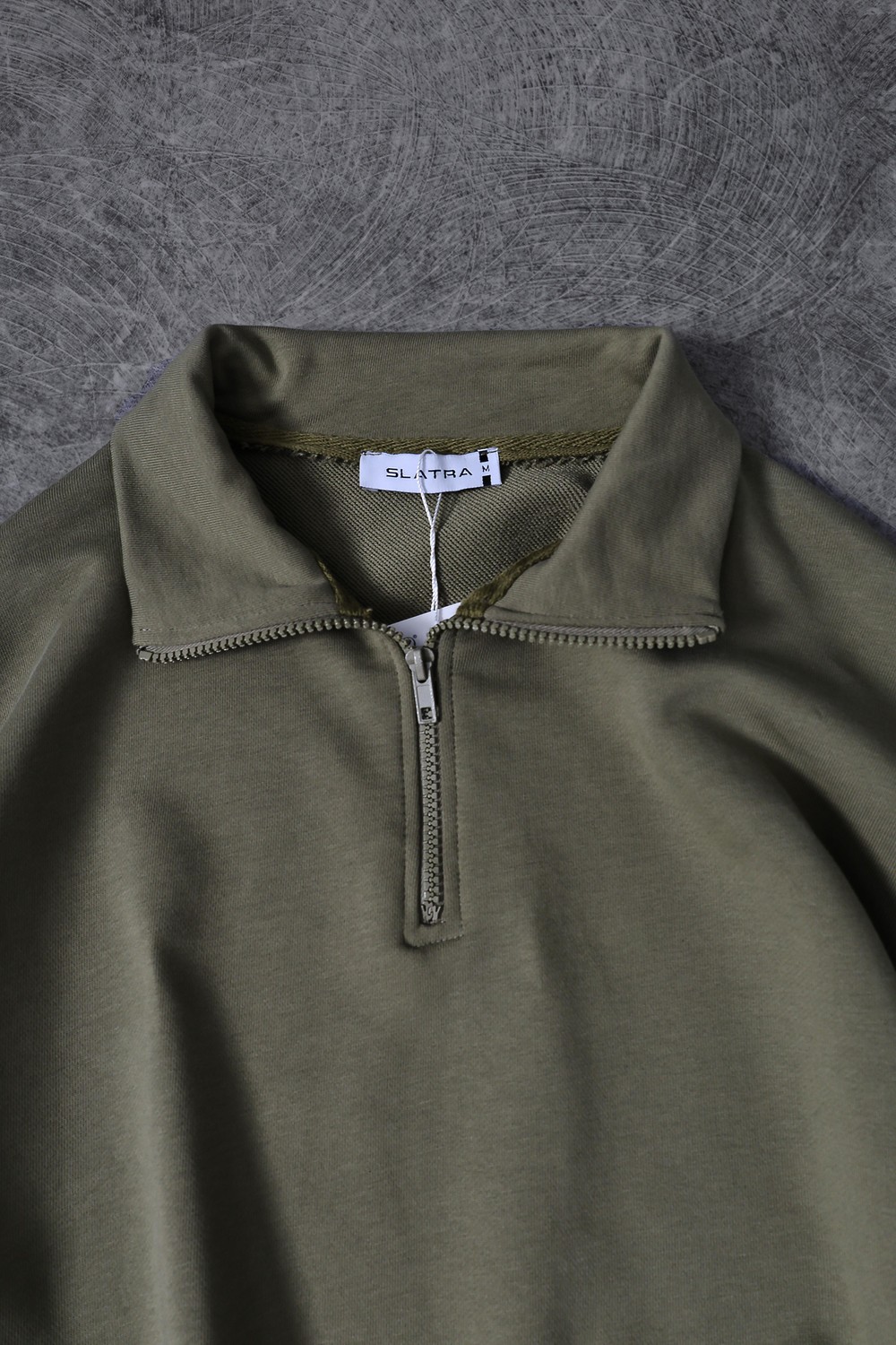 Erkek Haki Yarım Fermuar Diagonel Kumaş Oversize Sweatshirt