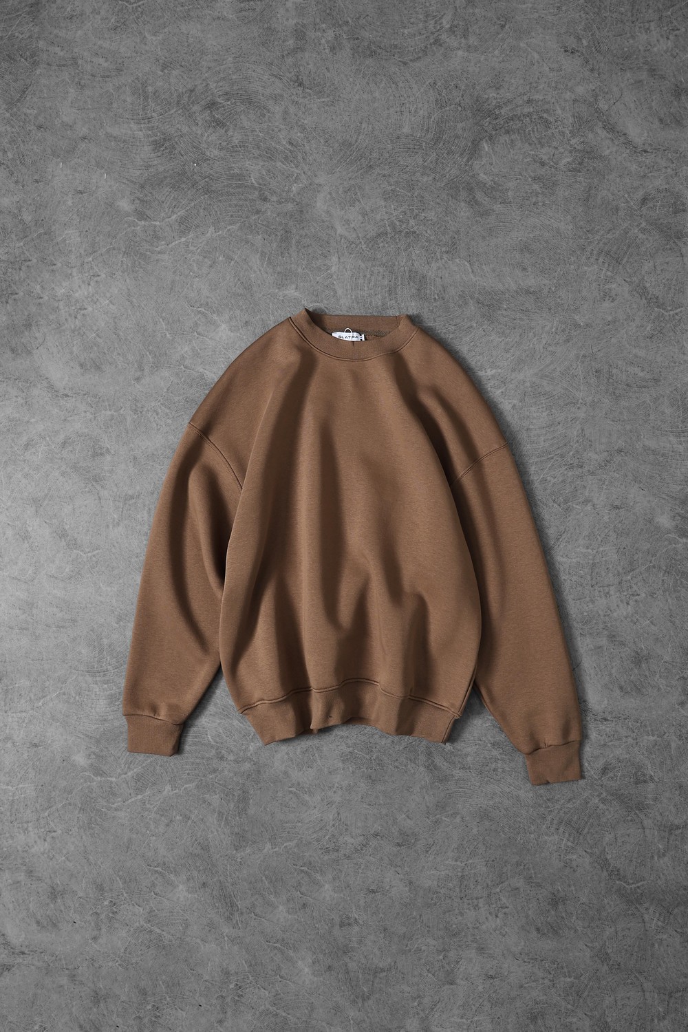 Erkek Kahve Basic Bisiklet Yaka Oversize Sweatshirt