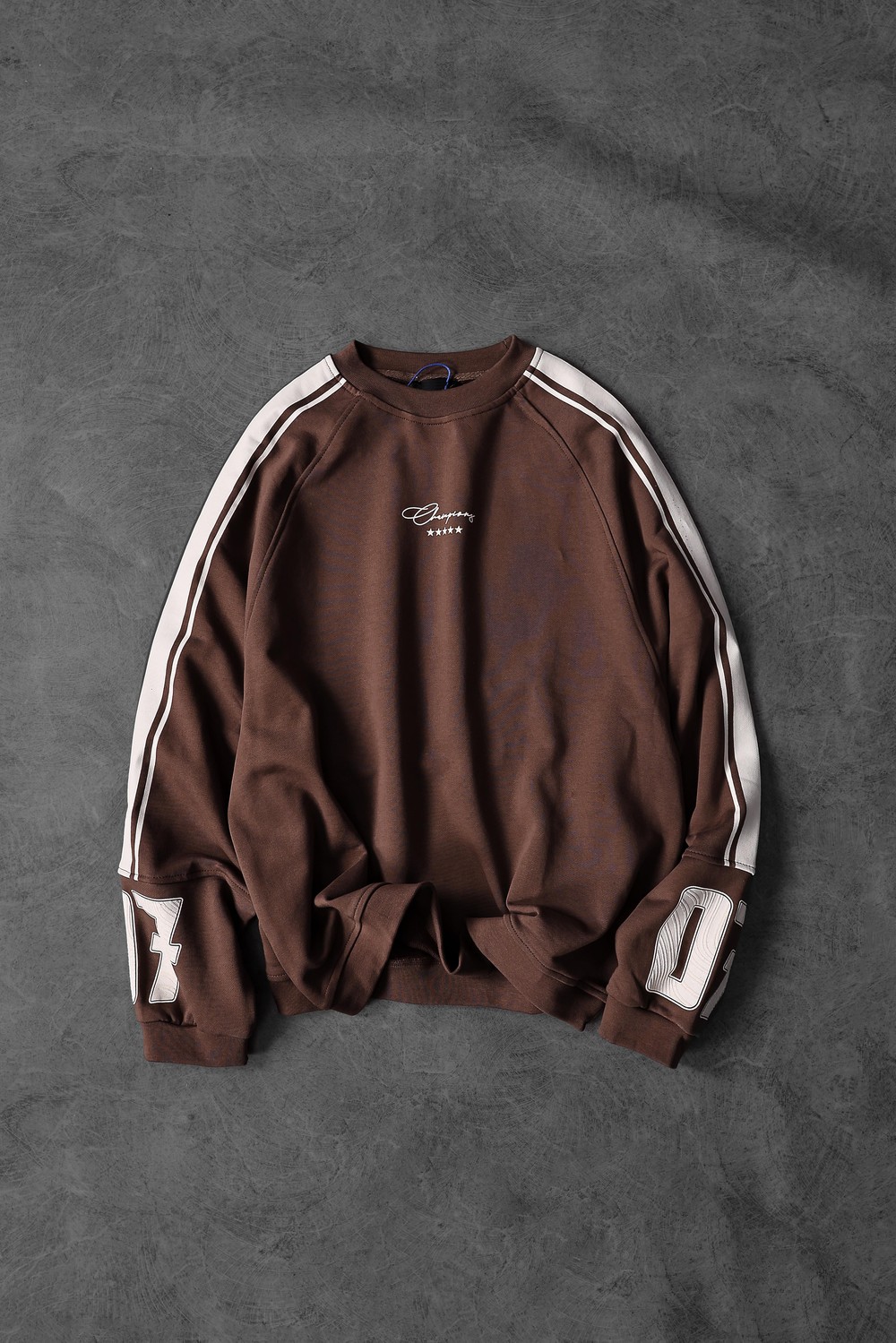 Erkek Kahverengi 07 Champions Baskılı Oversize Sweatshirt