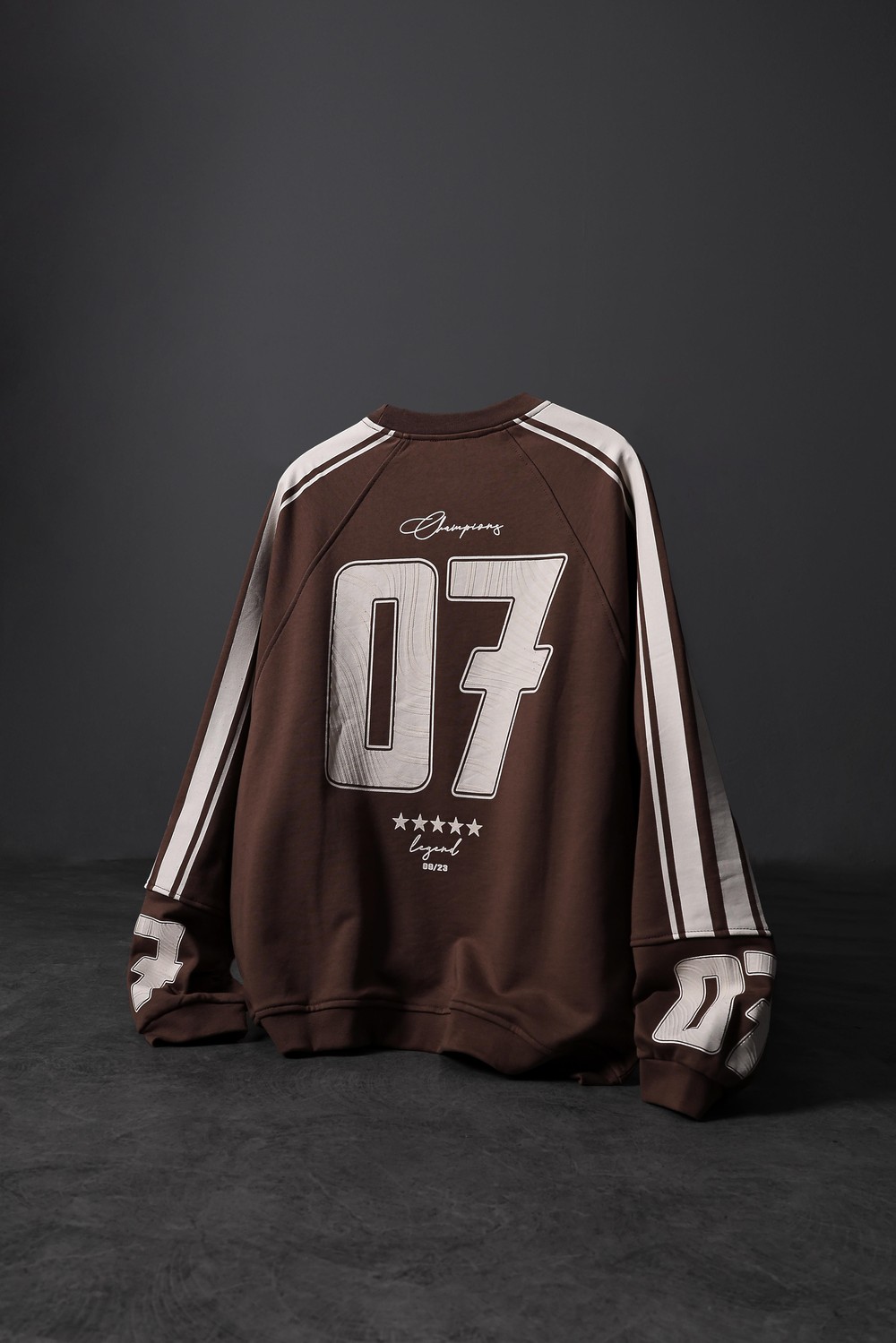 Erkek Kahverengi 07 Champions Baskılı Oversize Sweatshirt