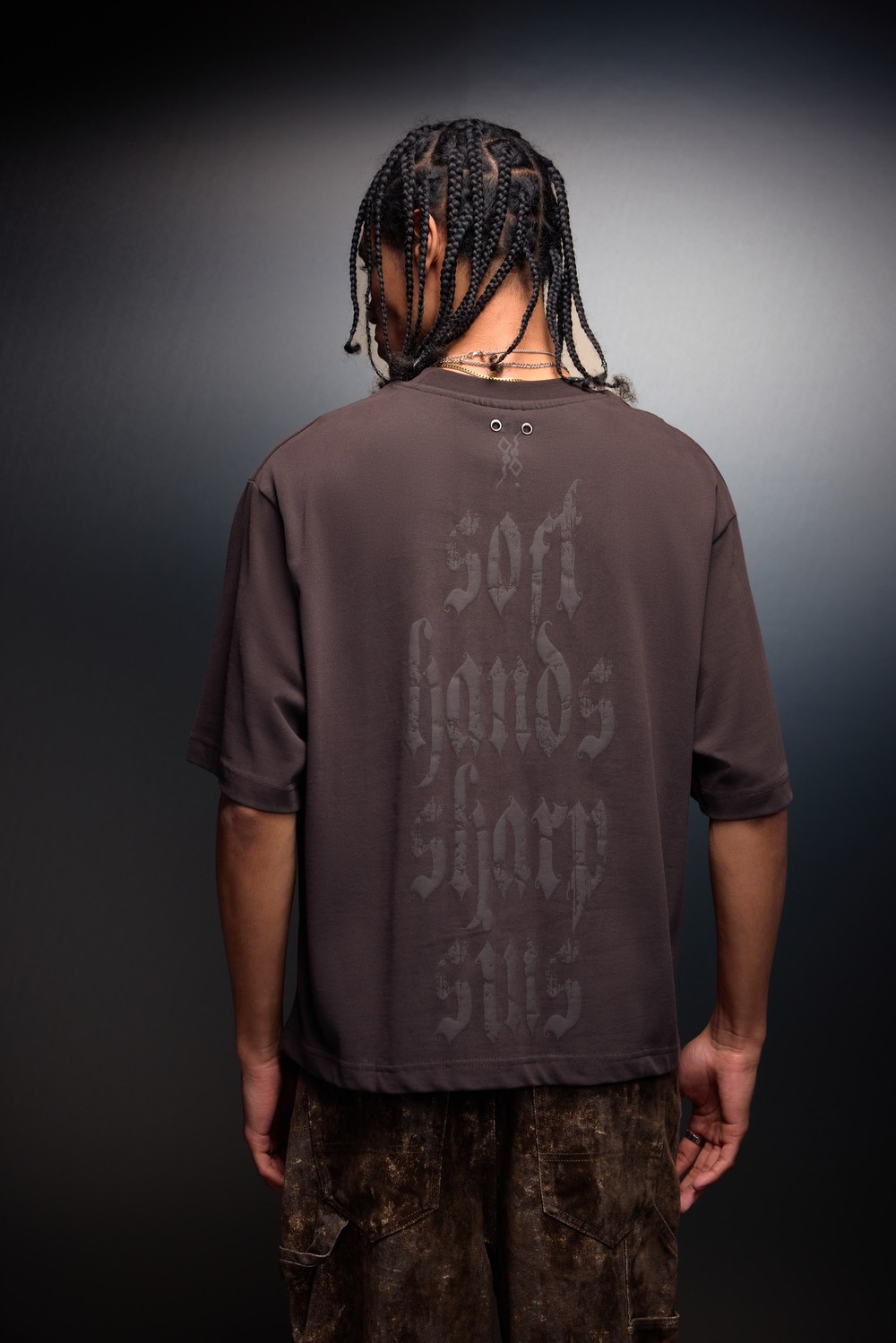 Erkek Kahverengi Sharp Sin Kabartma Baskılı Box Fit Tshirt