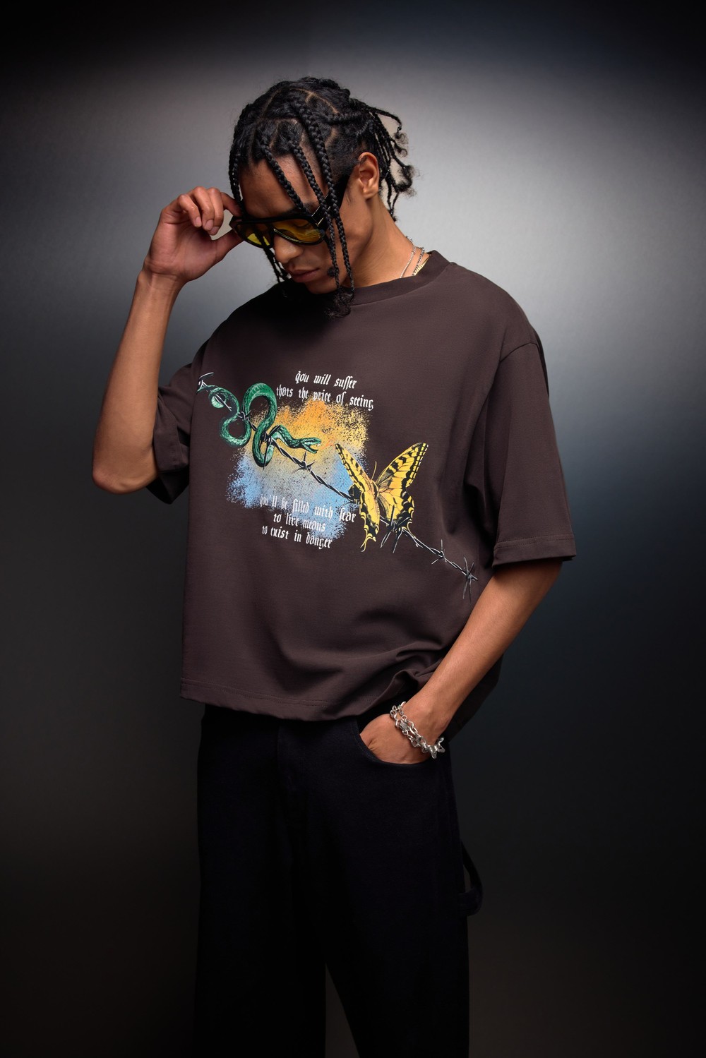 Erkek Kahverengi Versus Box Fit Tshirt