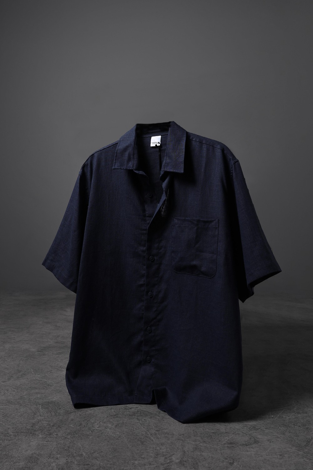 Erkek Lacivert %100 Keten Kumaş Oversize Kısa Kollu Gömlek