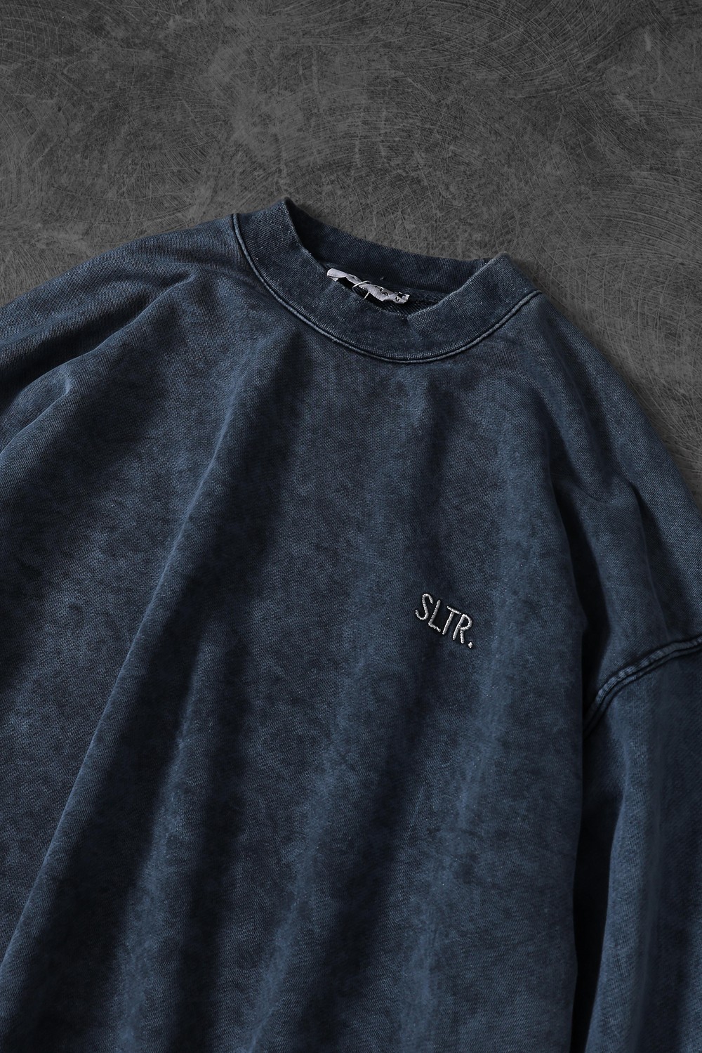 Erkek Lacivert Basic Yıkamalı Bisiklet Yaka Oversize Sweatshirt