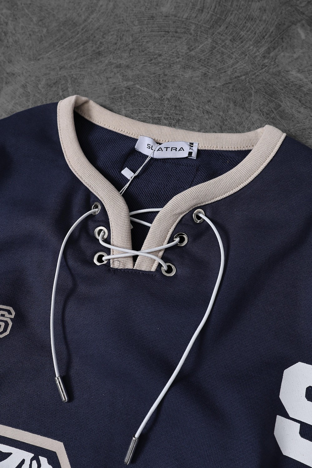 Erkek Lacivert Baskılı 21 Polo Yaka Oversize Forma Sweatshirt