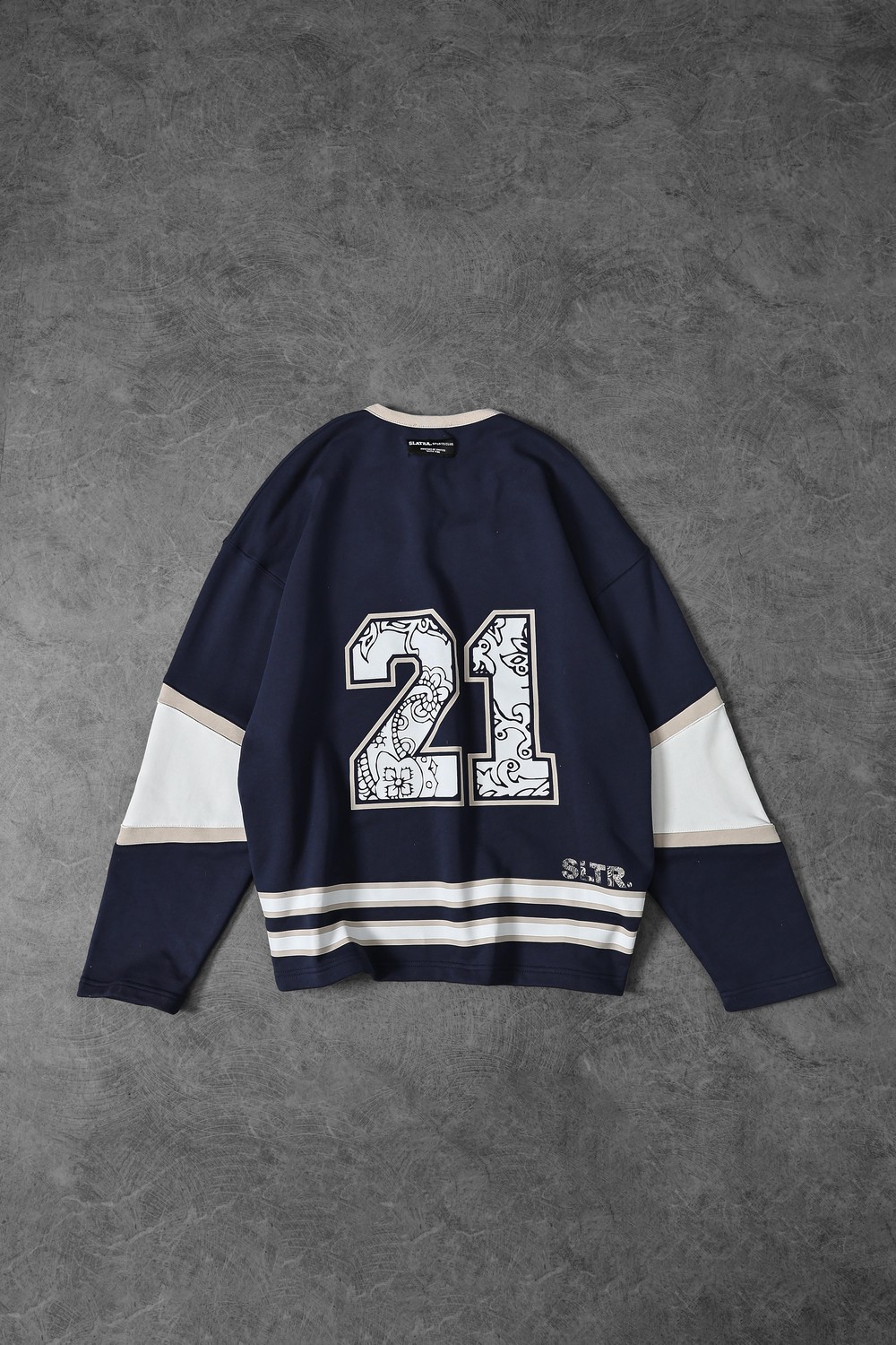 Erkek Lacivert Baskılı 21 Polo Yaka Oversize Forma Sweatshirt