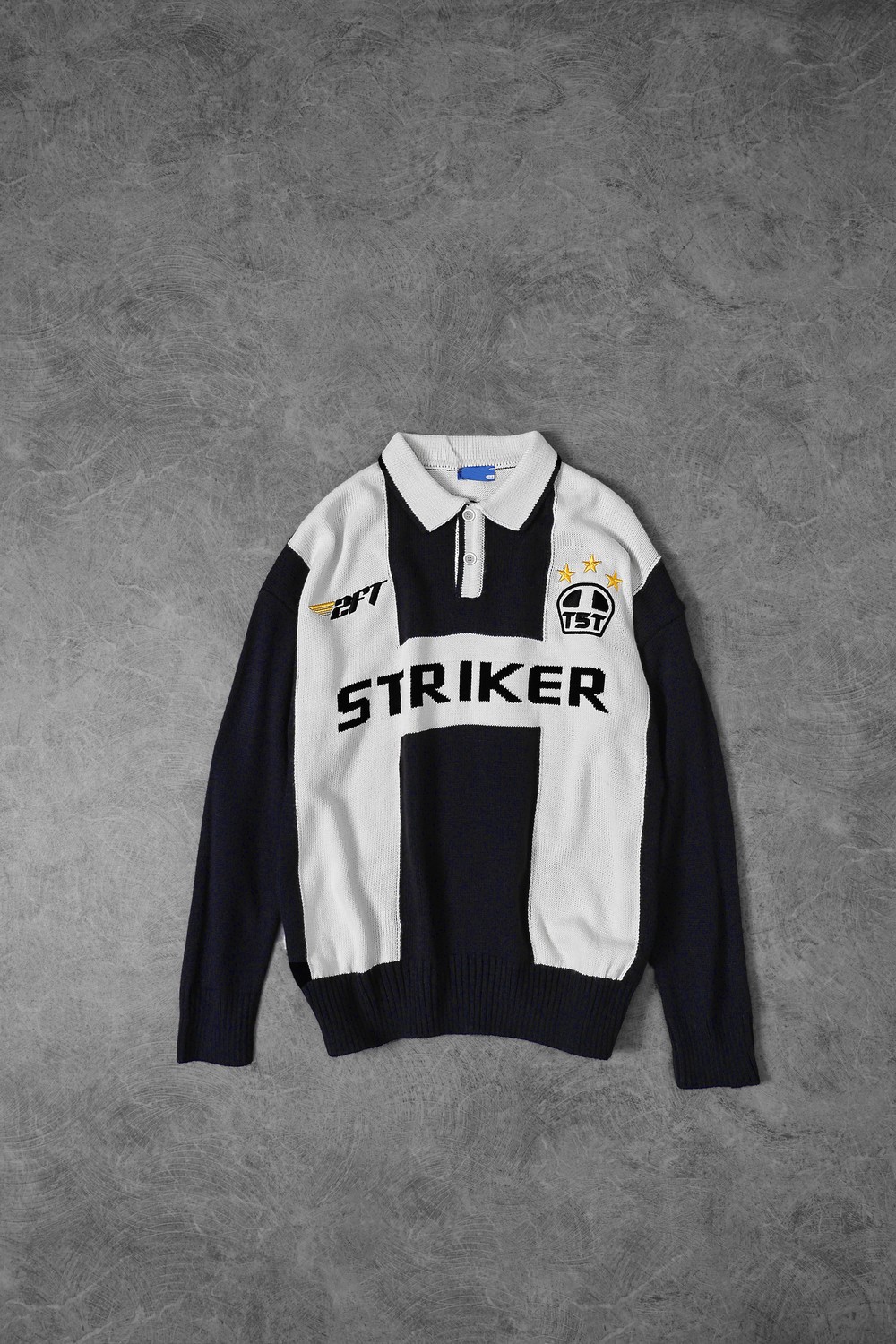 Erkek Lacivert-Beyaz Striker Polo Yaka Oversize Kazak