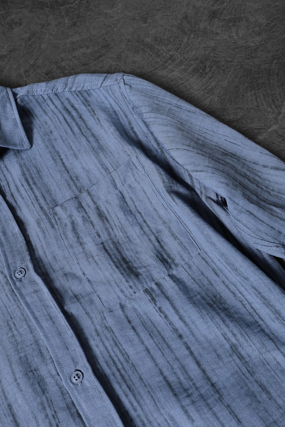Erkek Lacivert Çizgi Detaylı Cepli Oversize Uzun Kollu Gömlek