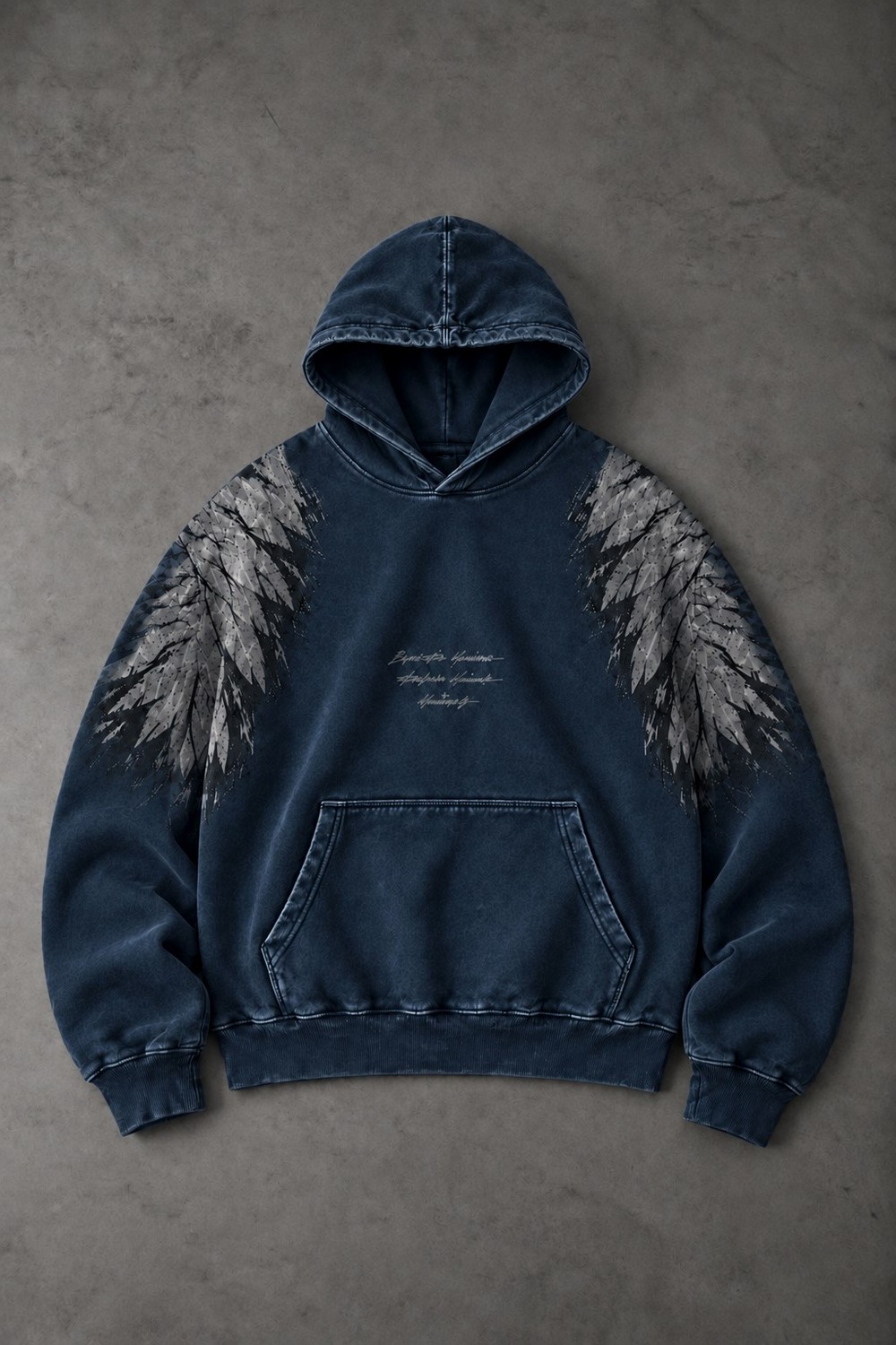 Erkek Lacivert Eagle Özel Yıkamalı Oversize Hoodie