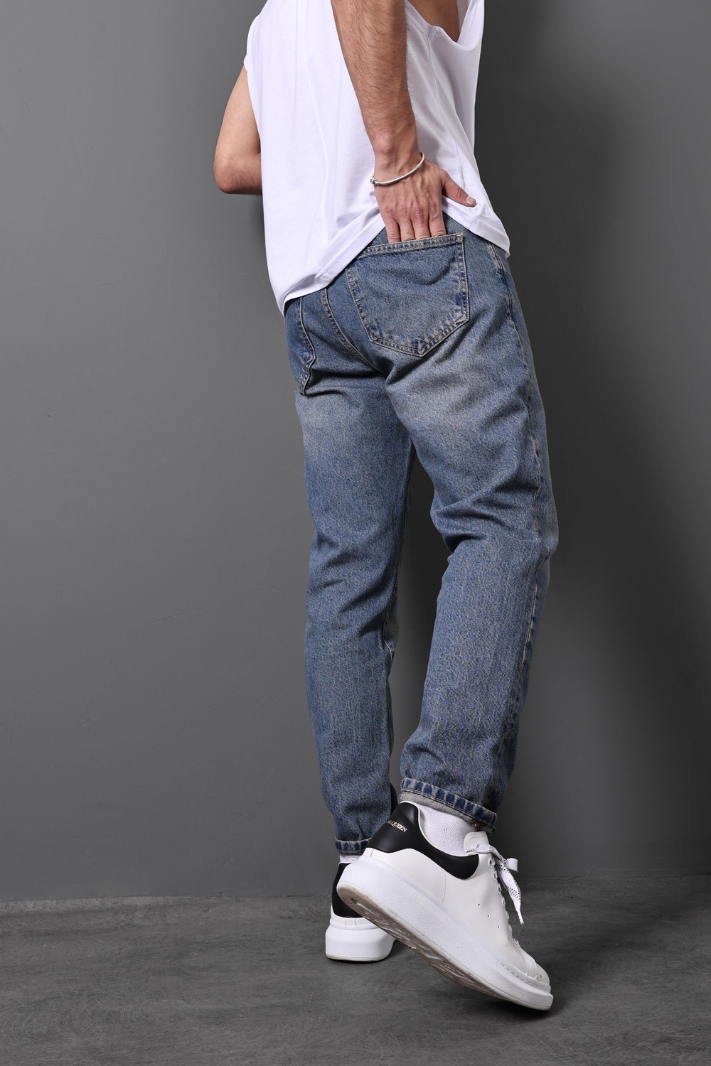Erkek Lacivert Eskitme Boyfriend Pantolon