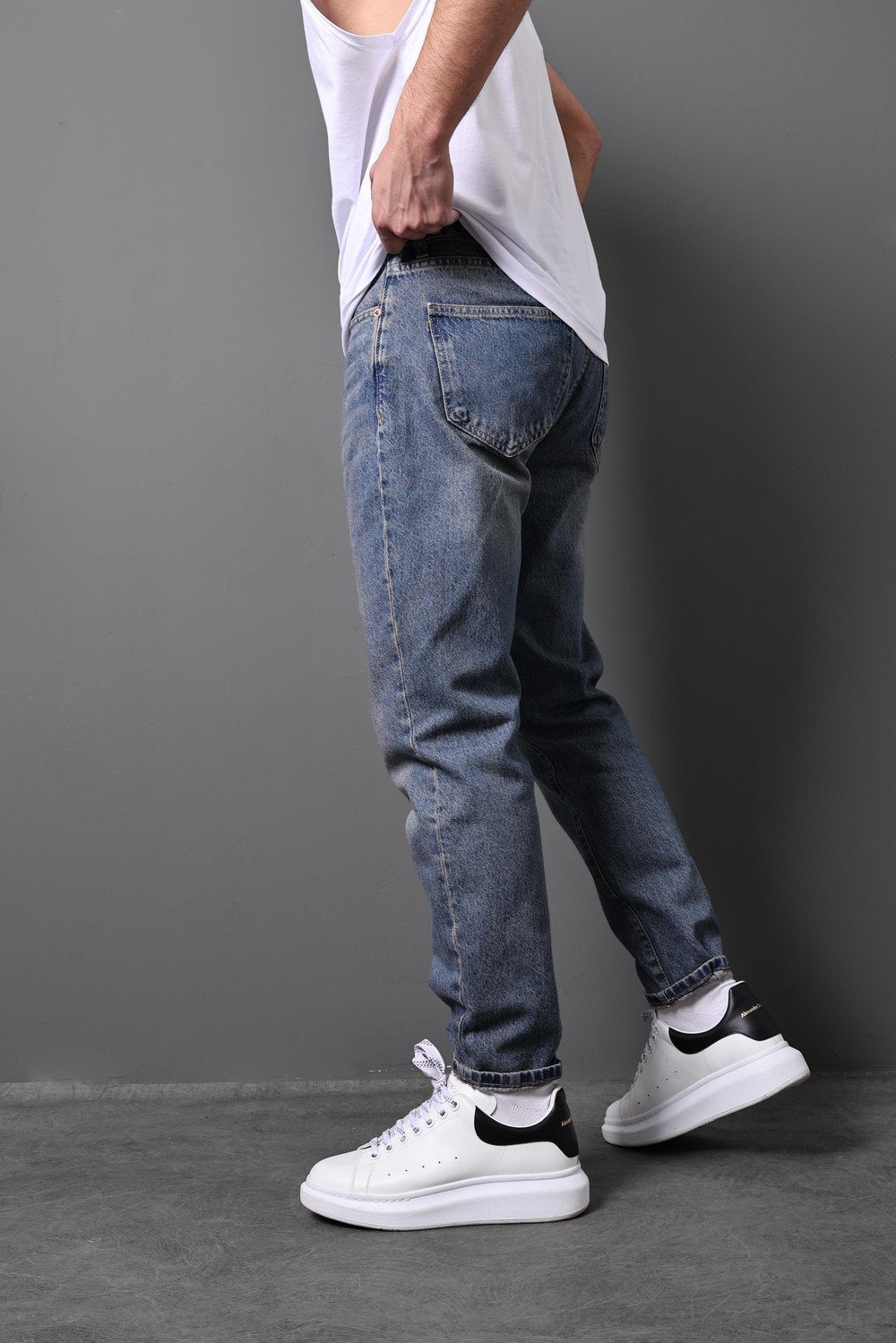 Erkek Lacivert Eskitme Boyfriend Pantolon