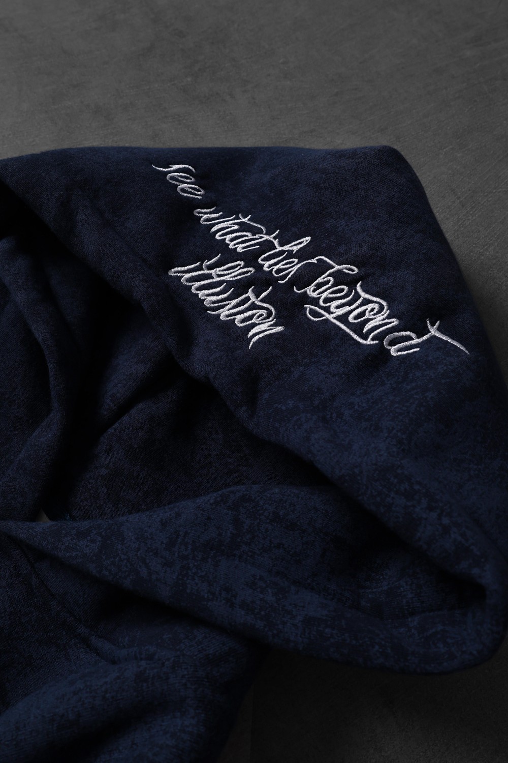 Erkek Lacivert İllusion Nakışlı Patchli Yıkamalı Oversize Kapüşonlu Sweatshirt
