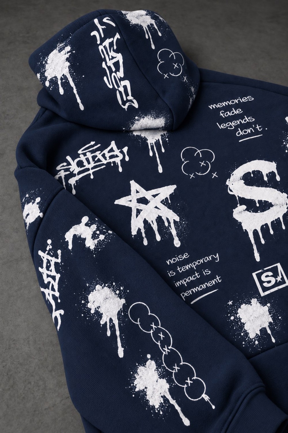 Erkek Lacivert S Grafiti Oversize Hoodie