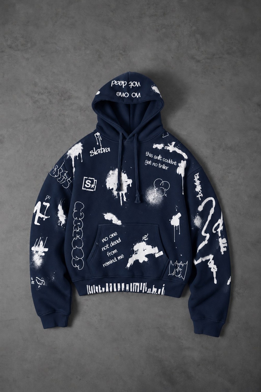 Erkek Lacivert S Grafiti Oversize Hoodie