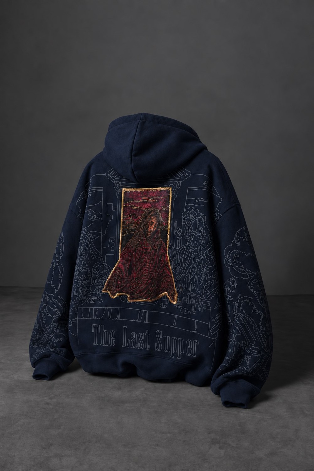 Erkek Lacivert Sanctum Kadife Patch Oversize Hoodie