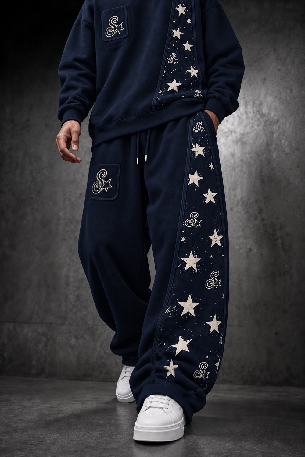 Erkek Lacivert SStar Kot Biye Baggy Eşofman