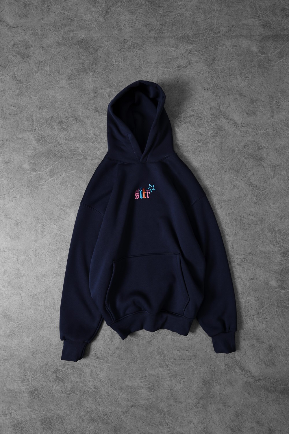 Erkek Lacivert Stars Kabartma Baskı Kapüşonlu Oversize Sweatshirt
