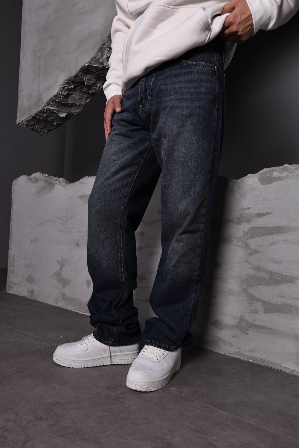 Erkek Lacivert Taşlı Baggy Pantolon