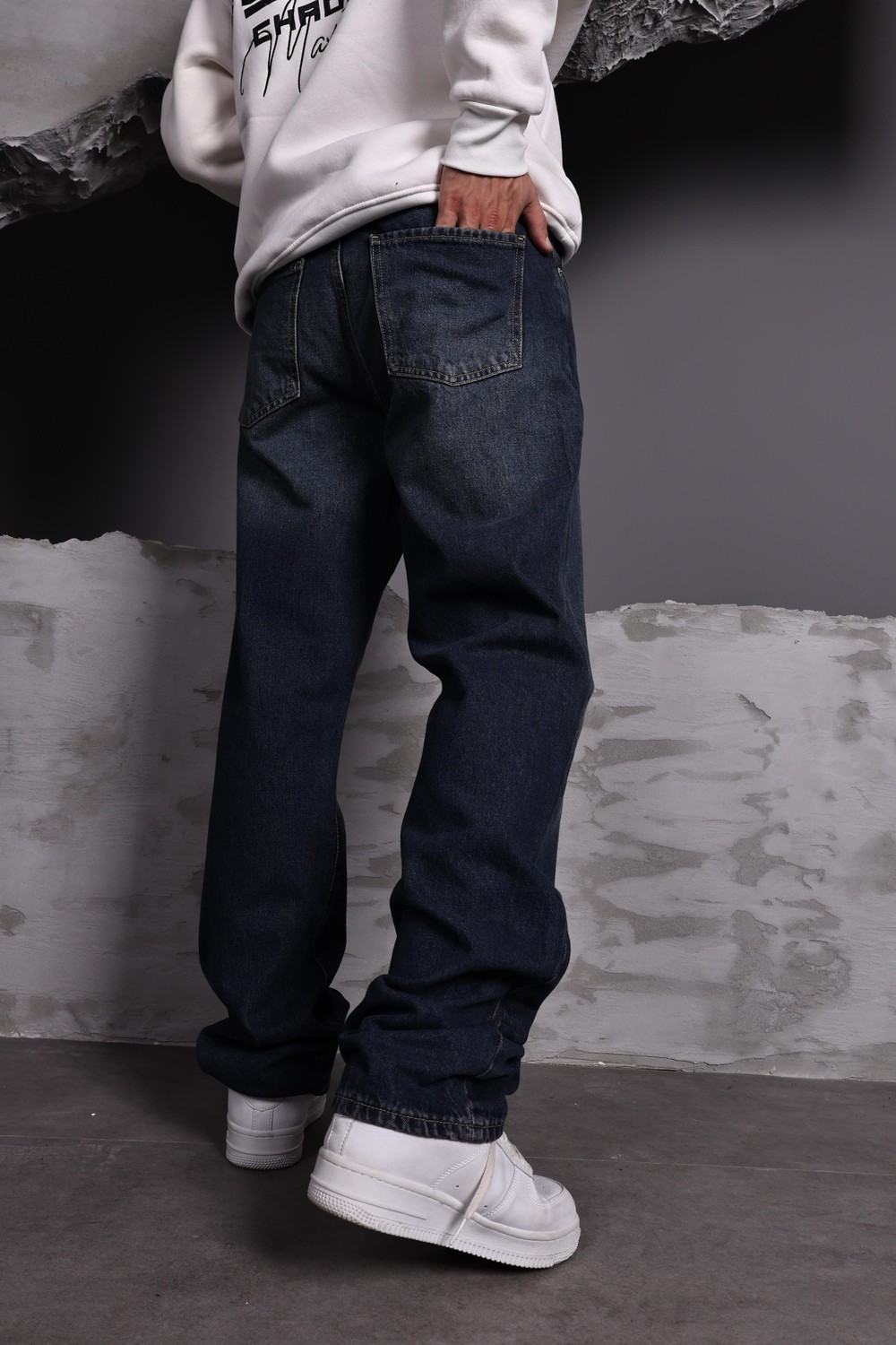 Erkek Lacivert Taşlı Baggy Pantolon