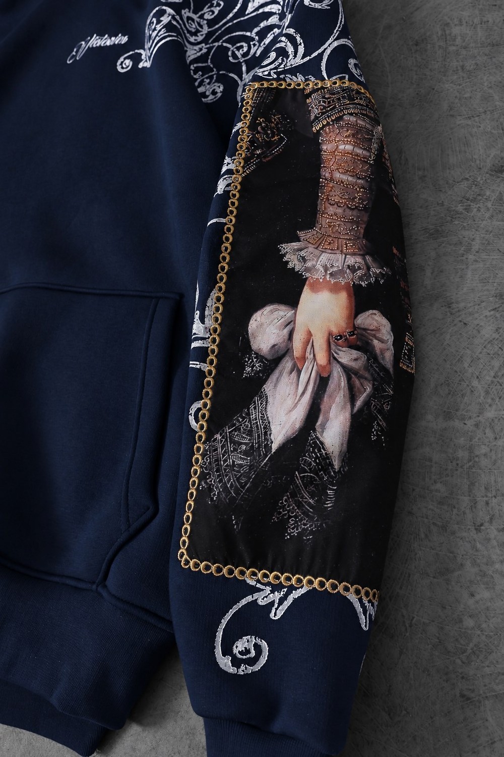 Erkek Lacivert Victories Kol Patch Oversize Hoodie