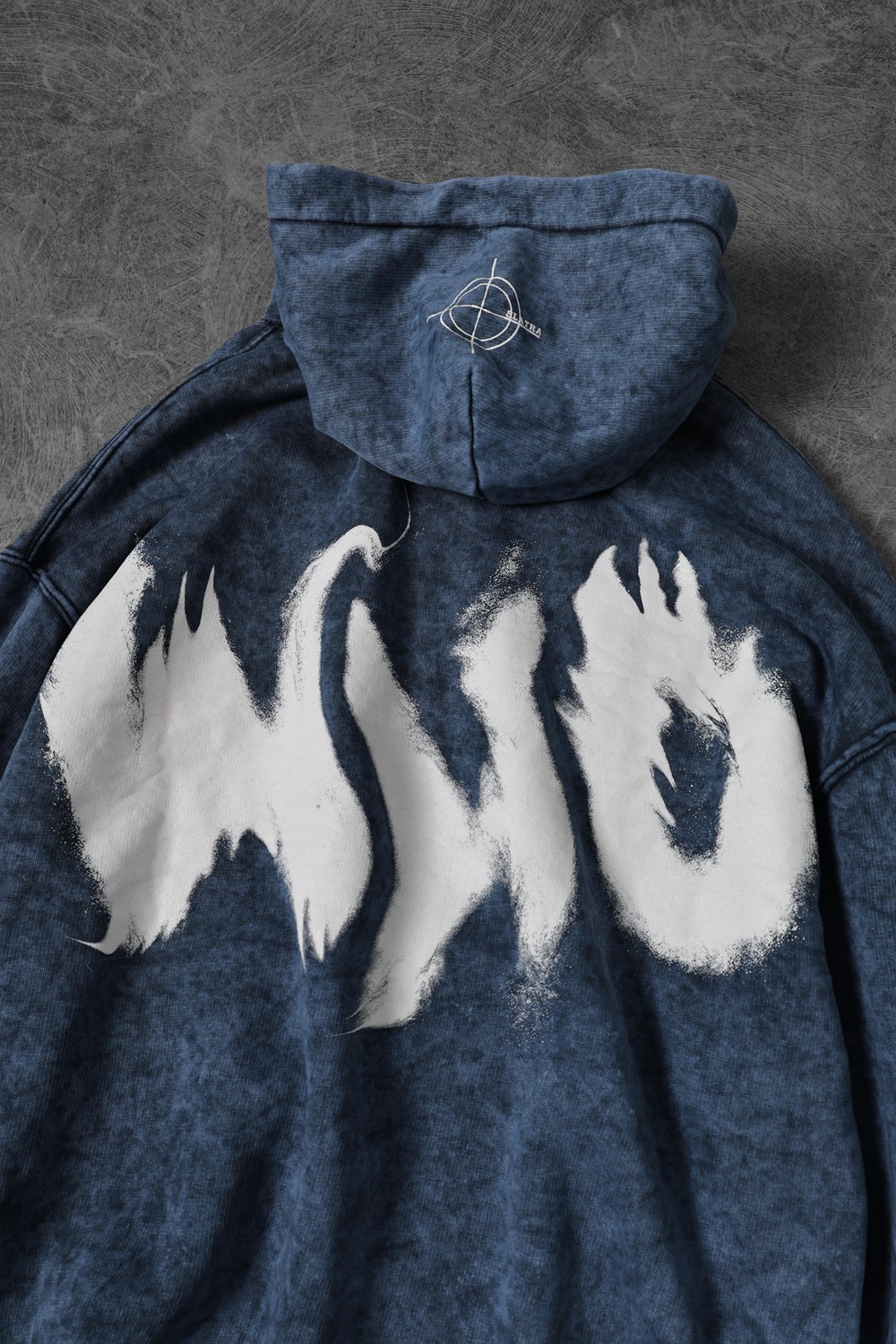 Erkek Lacivert Who Baskılı Yıkamalı Kapüşonlu Oversize Sweatshirt