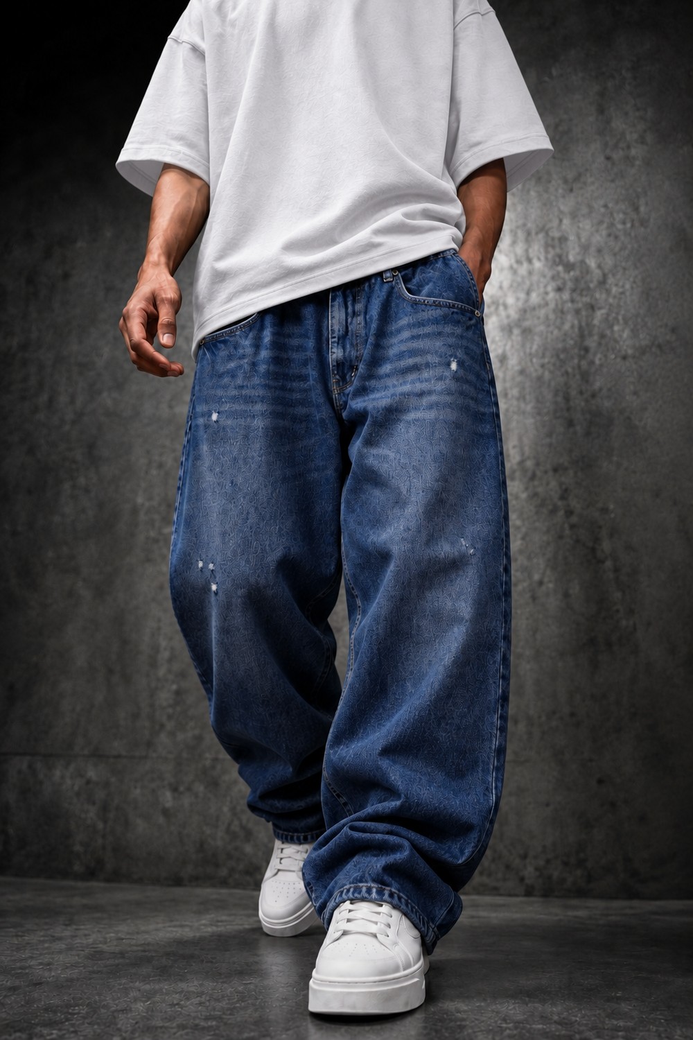 Erkek Mavi Baggy Denim Pantolon