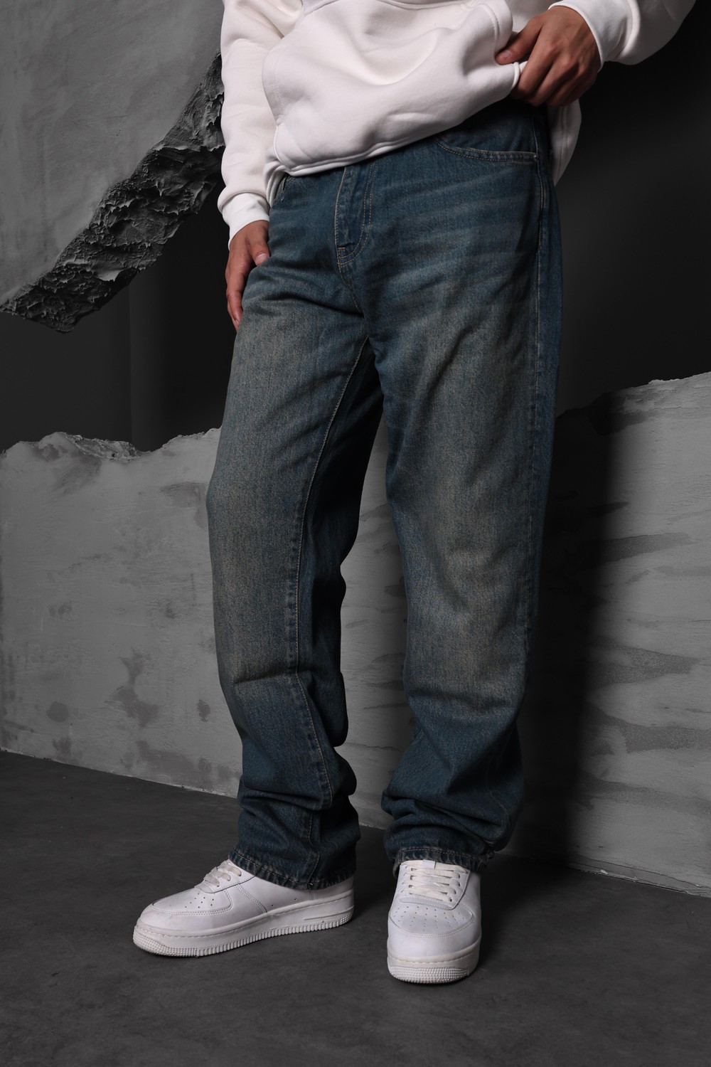 Erkek Mavi Taşlı Baggy Pantolon