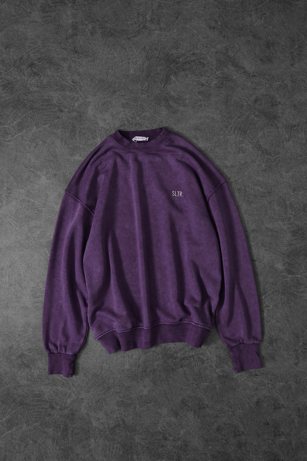 Erkek Mor Basic Yıkamalı Bisiklet Yaka Oversize Sweatshirt