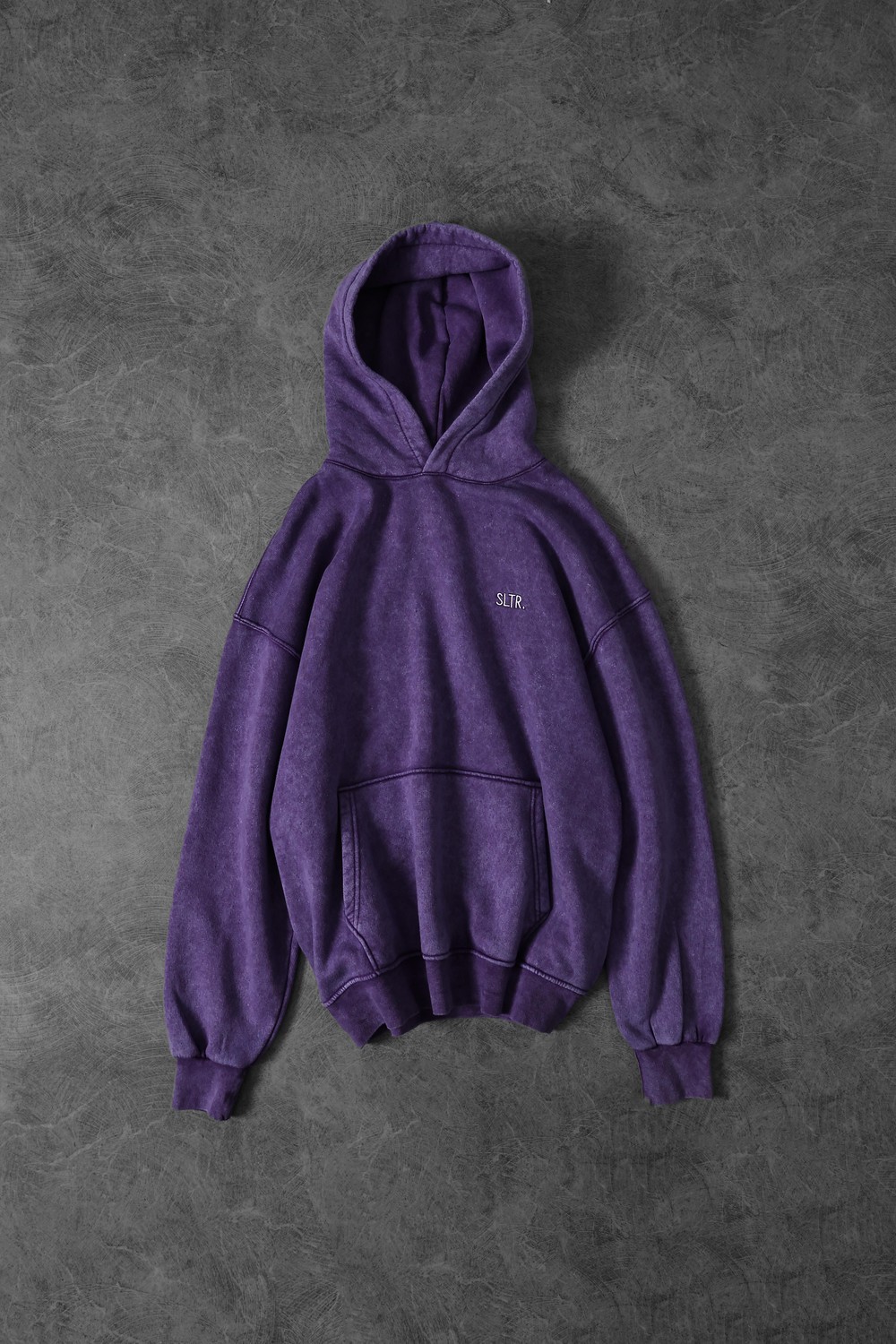 Erkek Mor Basic Yıkamalı Kapüşonlu Oversize Sweatshirt