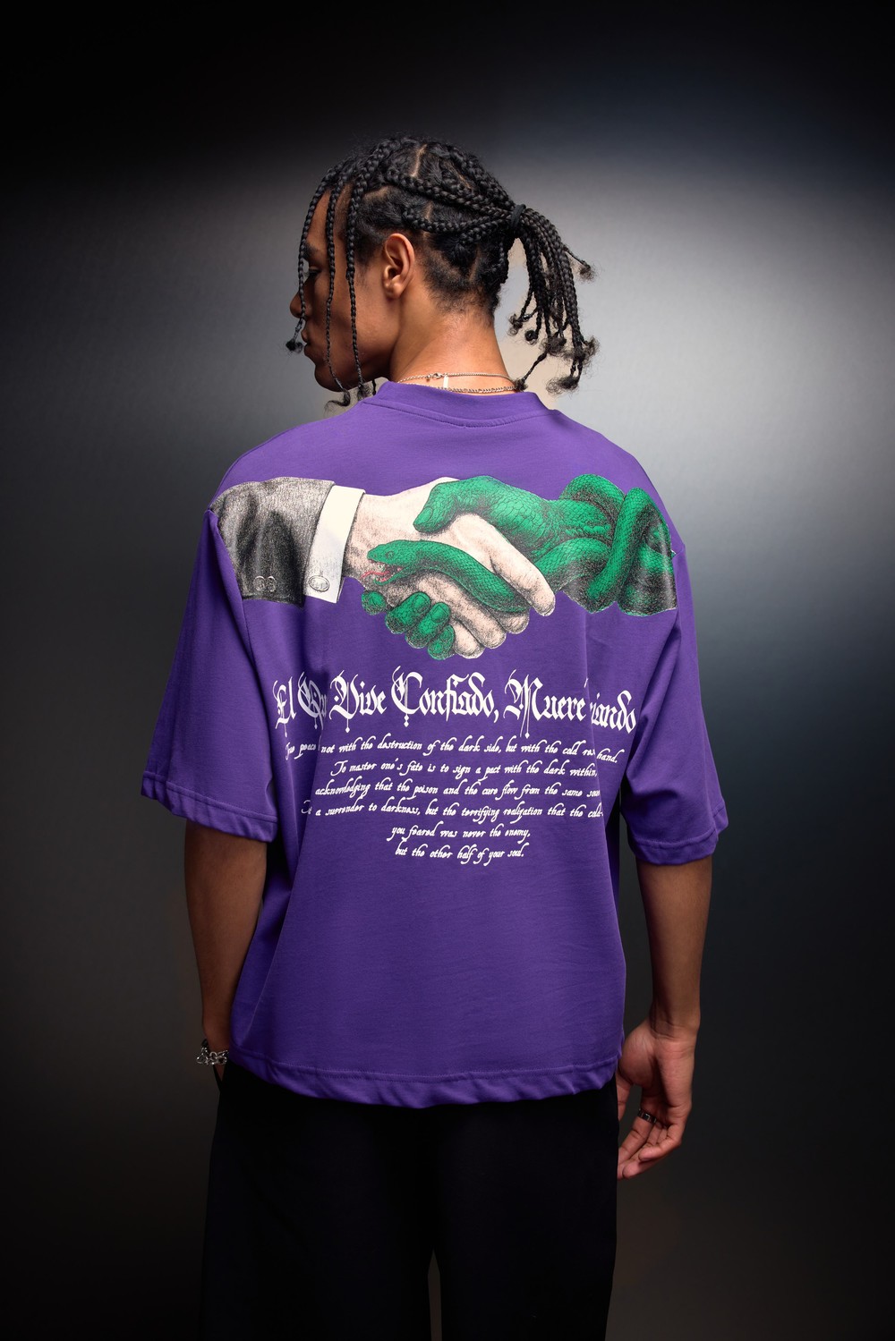 Erkek Mor Confiado Baskılı Box Fit Tshirt