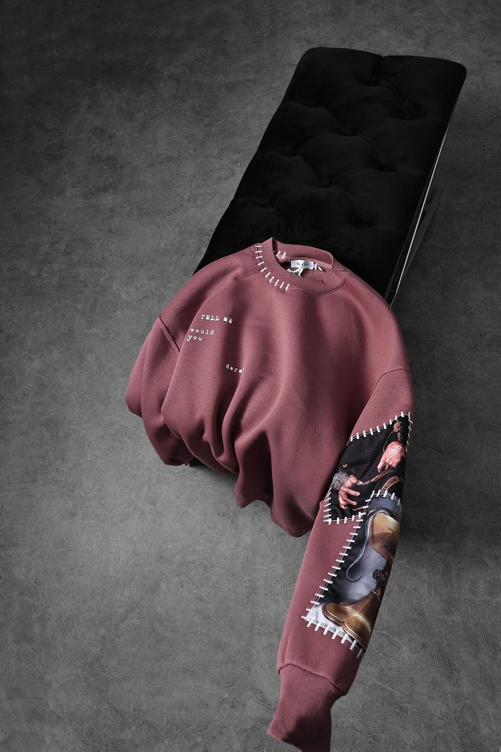 Erkek Mürdüm Dare Of Sltr Kol Patch Oversize Sweatshirt