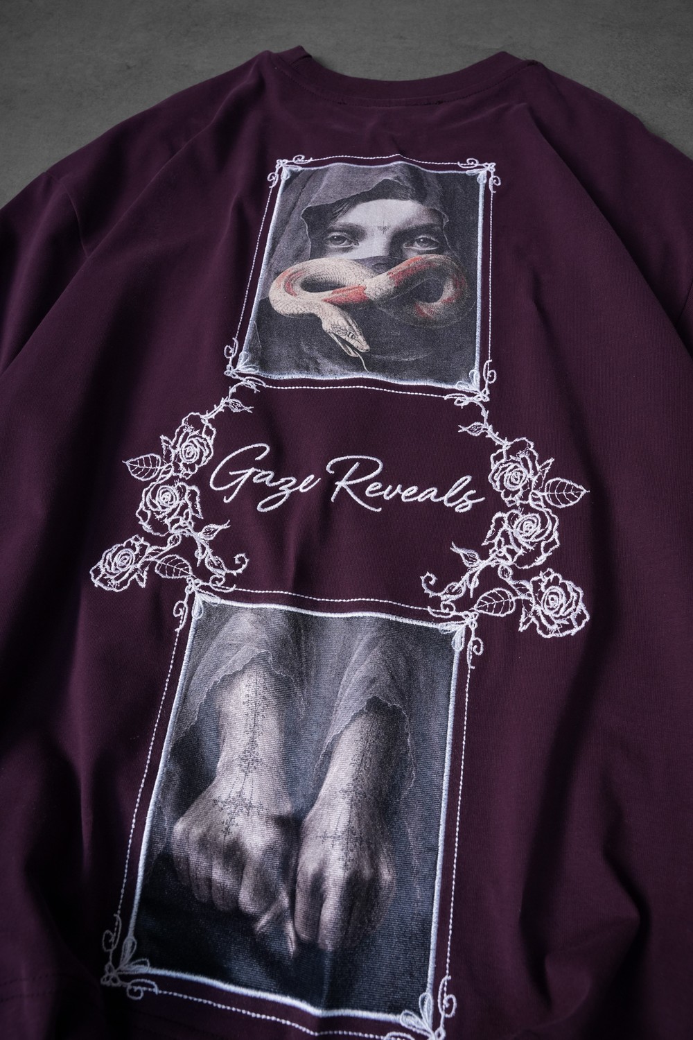 Erkek Mürdüm Gaze Reveals Kadife Patch Oversize Tshirt
